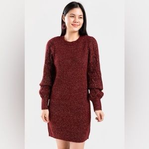 NWT Francesca’s Burgundy Shimmer Knit Sweater Dress